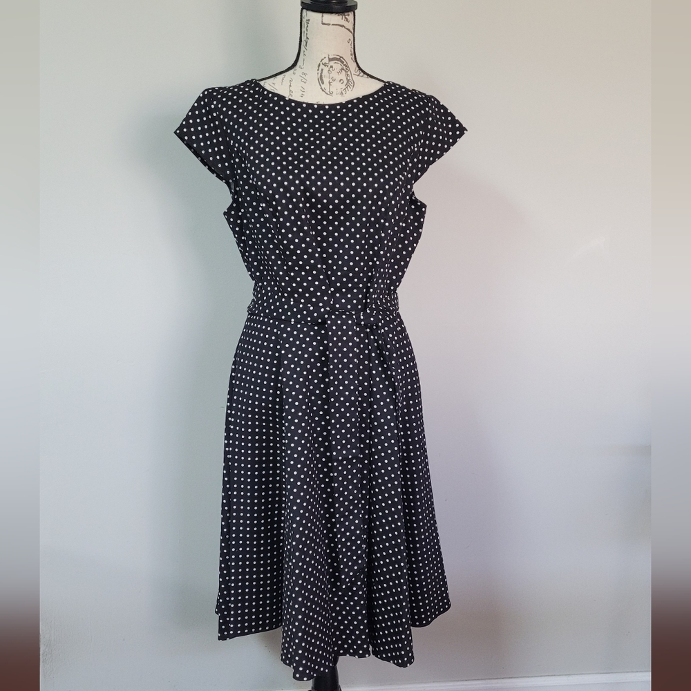 Cotton Black/white polka dot A-line dress in XL